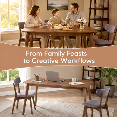 Solid Wood & MDF Dining Table – Rectangular Farmhouse Kitchen Table with Wood Grain Finish, Sturdy Wooden Legs, Dining Room Table for 4–6 People