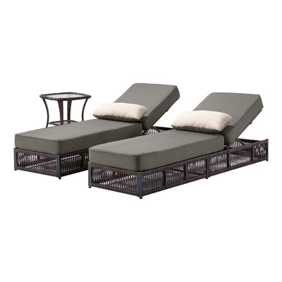 Wickes 3-Piece Outdoor Chaise Lounge Set With Side Table, All-Weather Wicker Patio Recliners With 5" Thick Cushions