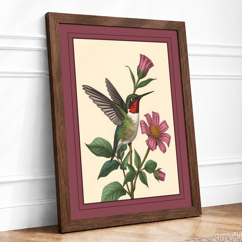 Hummingbird Among Blooms Botanical - Print, Walnut, A4 - 29.7 x 21.0 cm