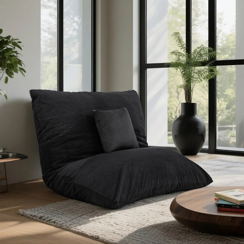 Fauteuil à billes en velours côtelé 3-en-1, Velours côtelé noir