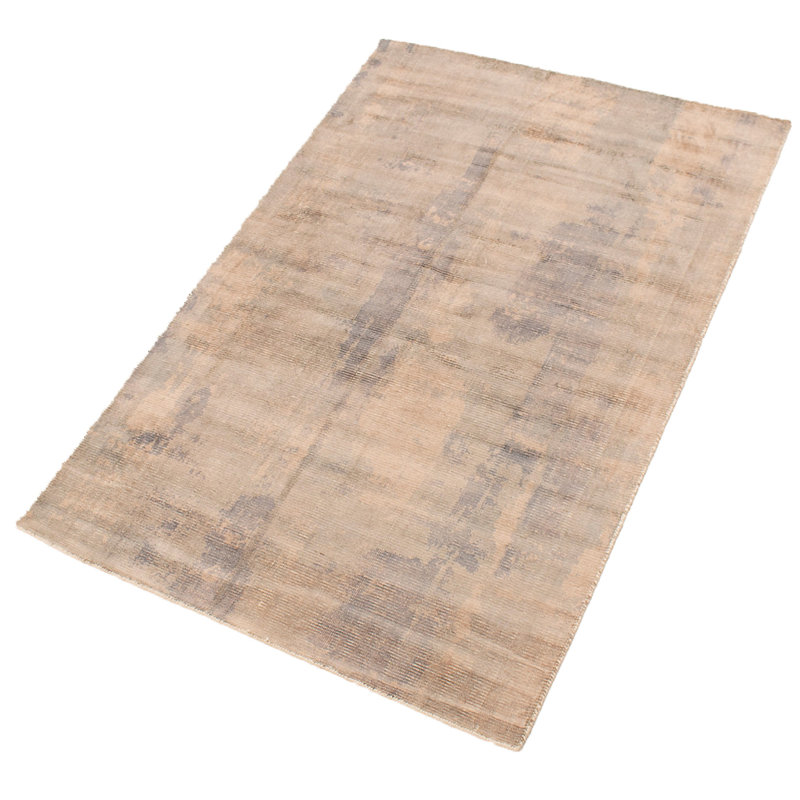 Tapis unique en viscose noué à la main des années 2010 crème de 5 pi x 7 pi 7 po Suazo