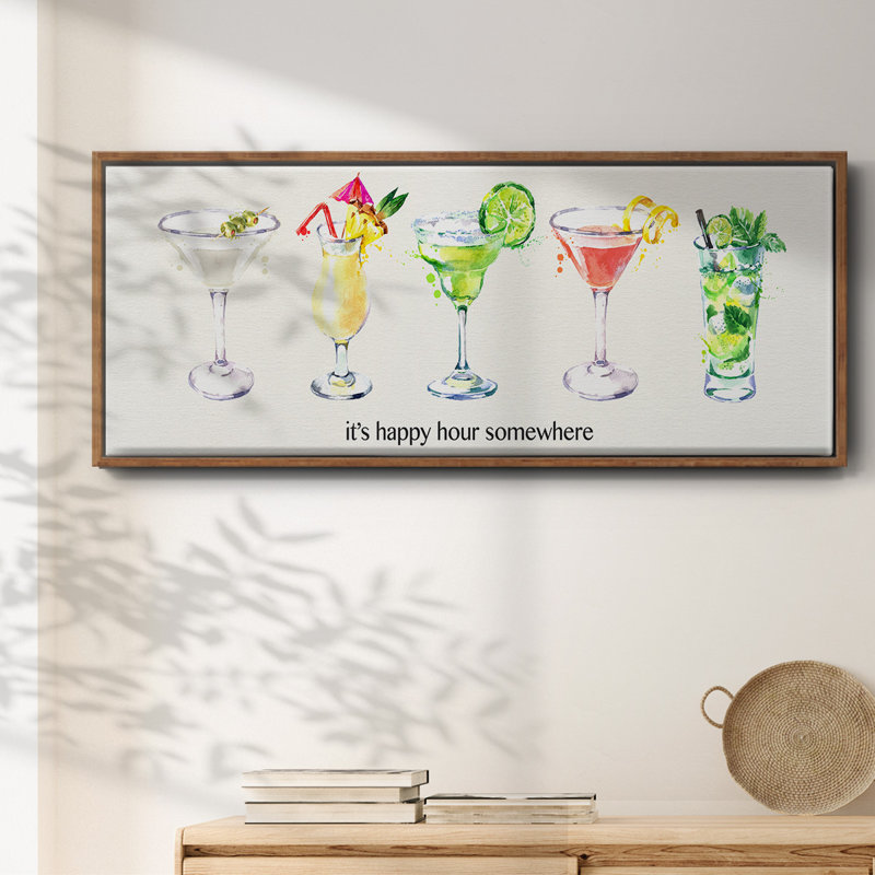 Happy Hour cocktails - toile encadrée, H 8 po x l 20 po
