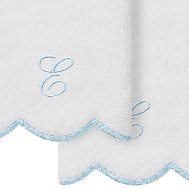Ensemble de serviettes Linum Home Textiles 100% coton turc ADORNIA, E, Blanc / Bleu, Ensemble de 2 serviettes à doigts