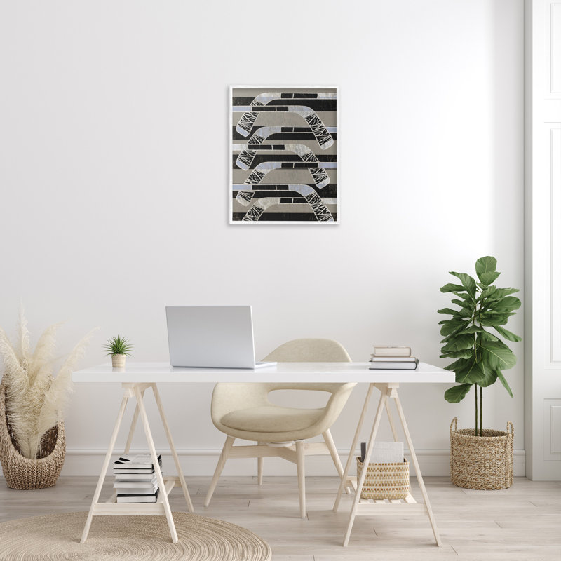 «Modern Hockey Sticks», art mural sur toile par Lil 'Rue, Giclée encadrée blanc bord de mer, H 30 po x l 24 po