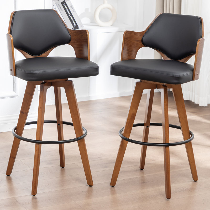Swivel Upholstered Counter Stool, Counter Stool (26.77" Seat Height), Black