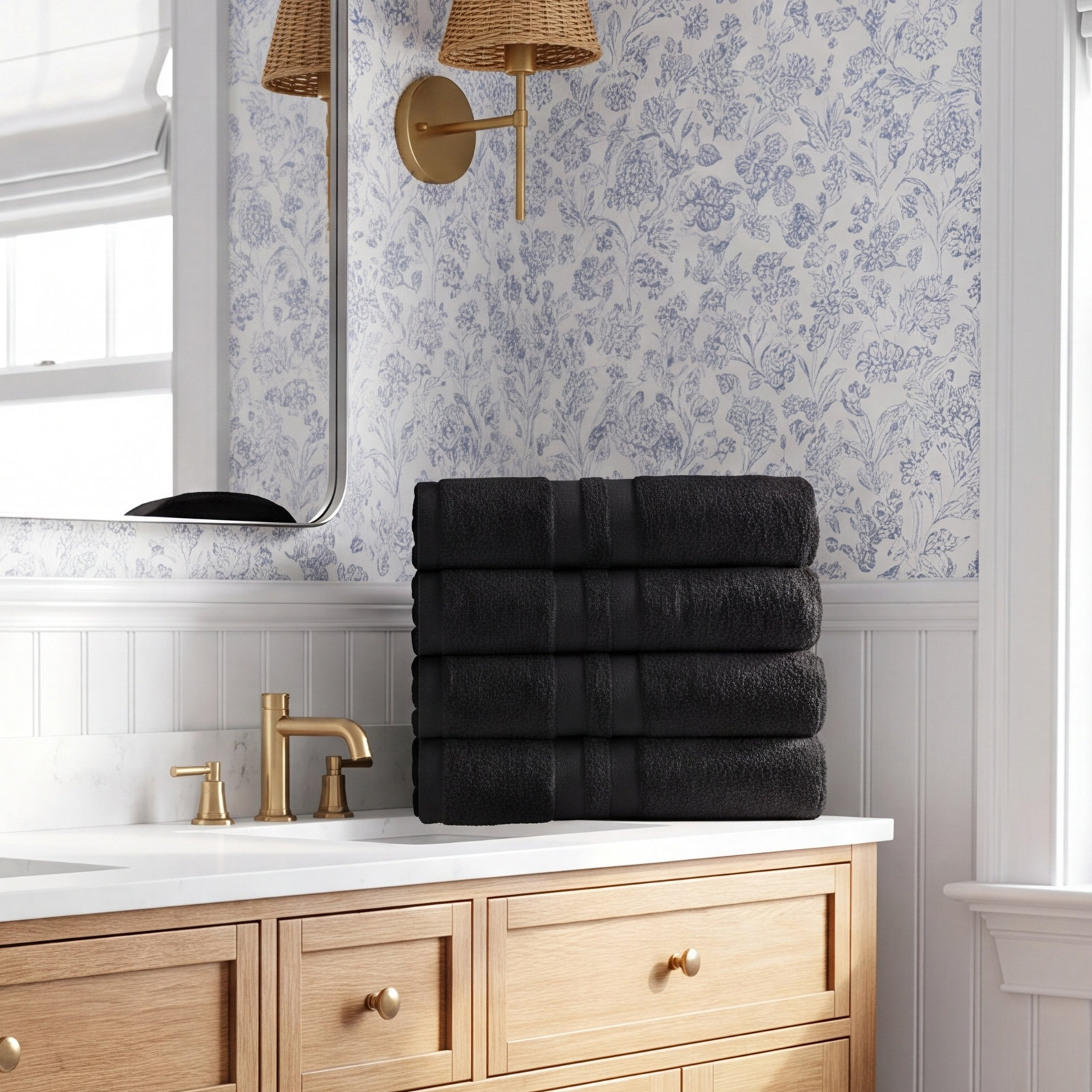 Winthrop Cotton Quick-Drying Solid Bath Towel Set, Black