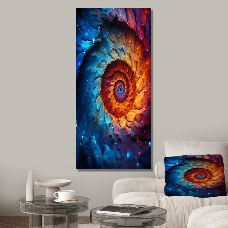 «Colorful Space Fractal Vortex I», impression d'art mural fractal, 32" H x 16" W, Cadre photo noir