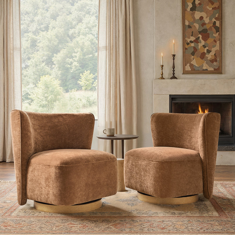 Socorro 31" W Modern Boucle Upholstered Wingback Swivel Barrel Chair with Fully Assembled, Caramel