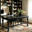 Bureau long en bois massif sculpté noir avec trois tiroirs 62,99 "-129913745