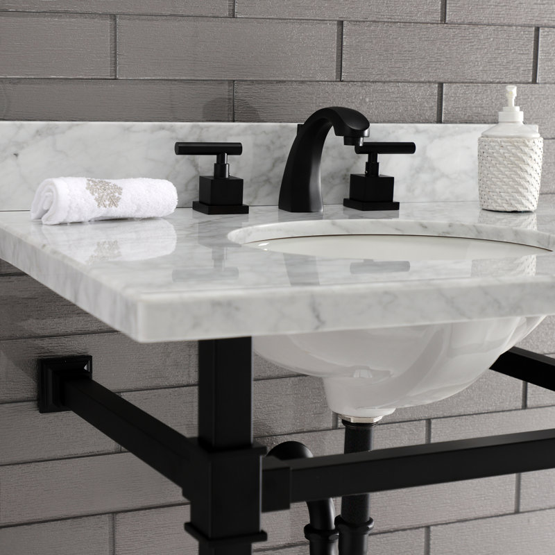 Kingston Brass Monarch 30-Inch Carrara Marble Console Sink with Stainless Steel Legs (8-Inch, 3-Hole)
