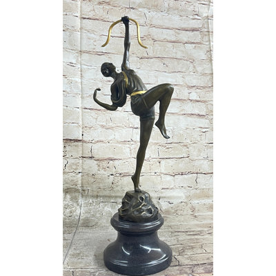 Azita Artemis Diana The Huntress As An Archer Art Deco Bronze Sculpture Statue Marble Base