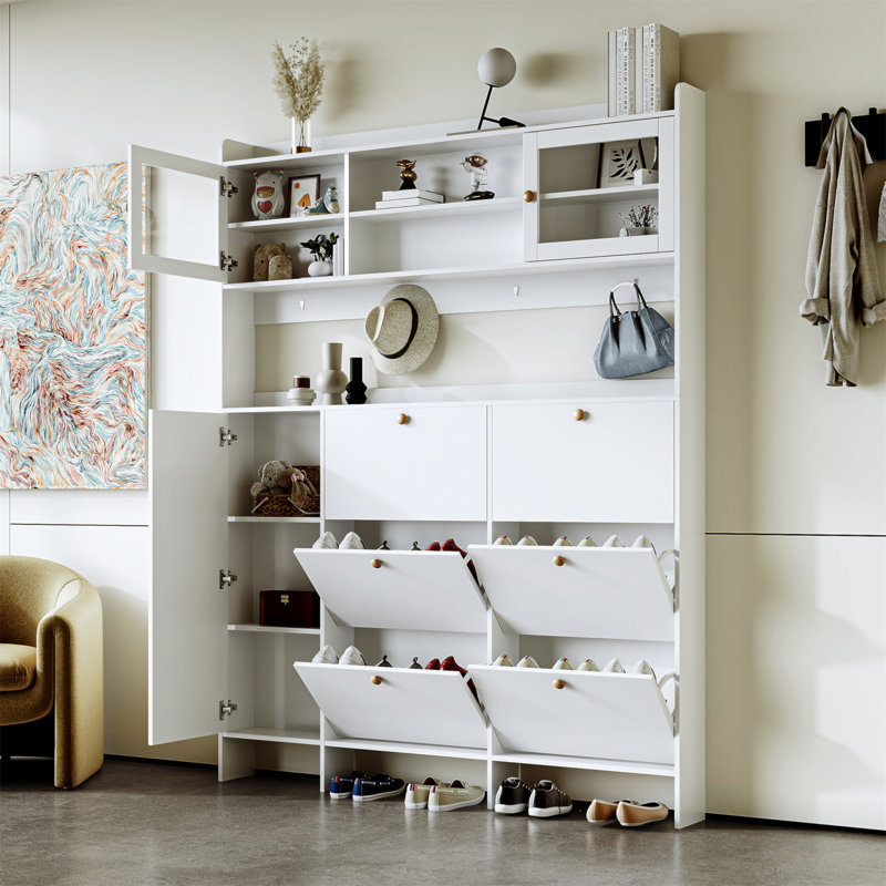 Versatile Modern Shoe Cabinet With Multiple Storage Options And Stylish Design, White