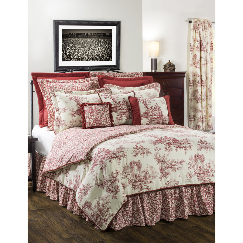 Bouvier Red Traditional Cotton Toile Comforter, King Comforter