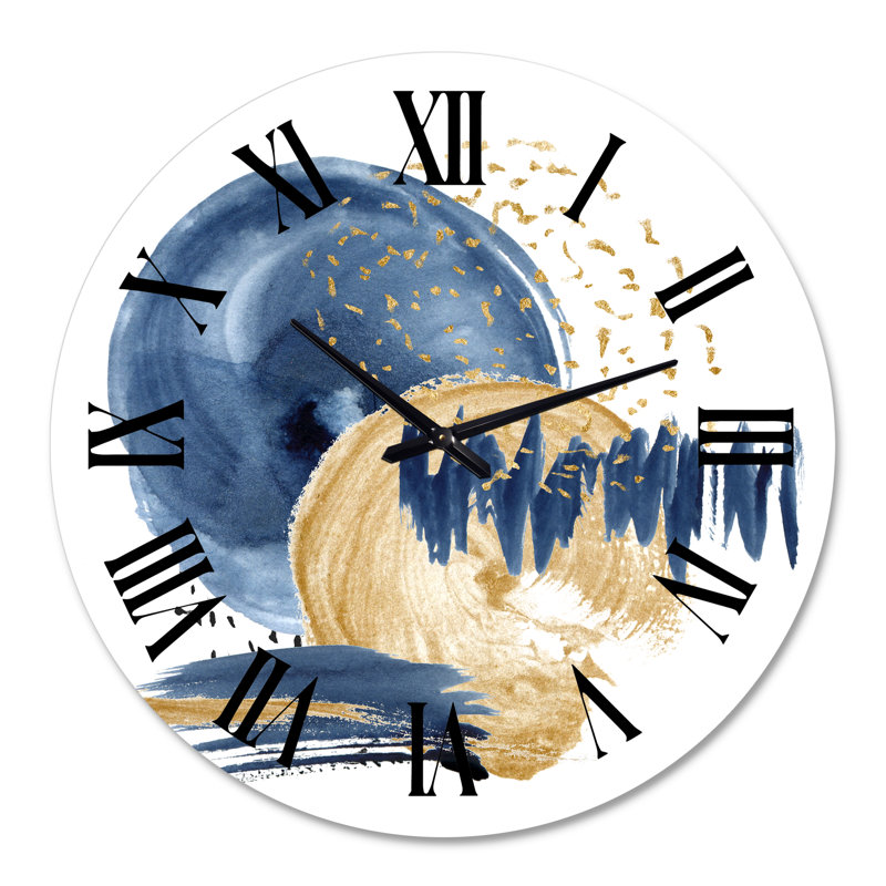 Horloge murale moderne bleu foncé et doré, Moyenne