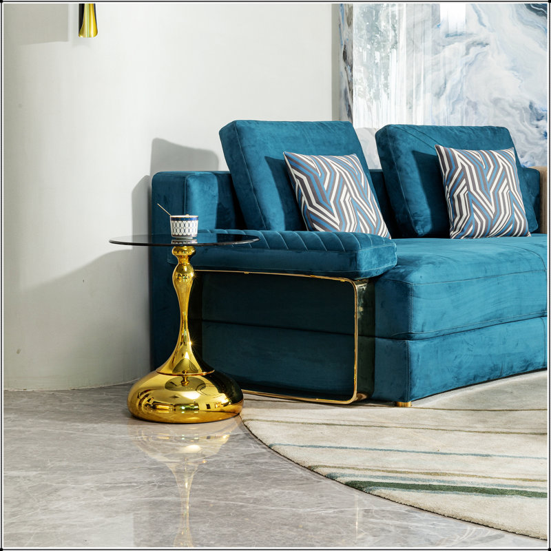 small round side table for small space ,Cocktail Table,,Living Room Small Coffee Table, end table, tempered glass top, Gold