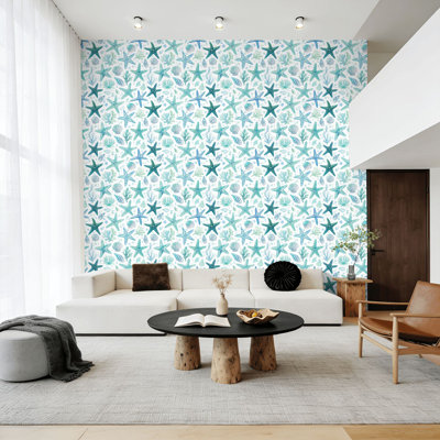 Peel and Stick Wallpaper Colourful sea star Fish star Wall Mural 17.7"W x 118"H Self Adhesive Removable Wall Paper Renter Friendly Wallpaper for Nursery Bedroom Cabinets