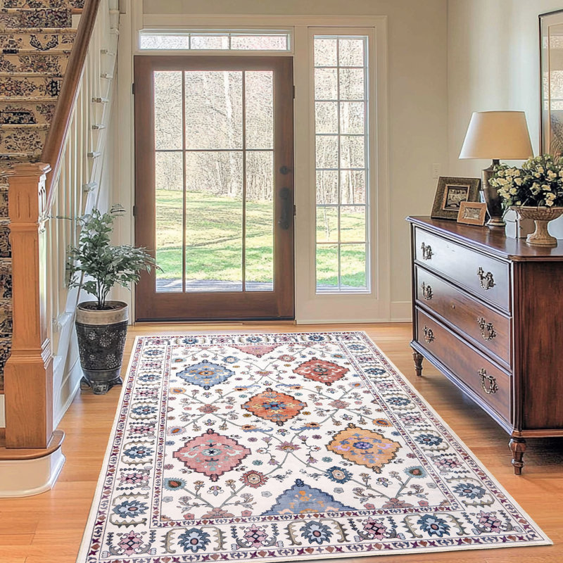 6x9 ft Area Rug for Living Room, Washable Boho Rug, Non-Slip Vintage Rug Stain Resistant Indoor Large Carpet for Bedroom, Classroom, Dorm, Dining Room