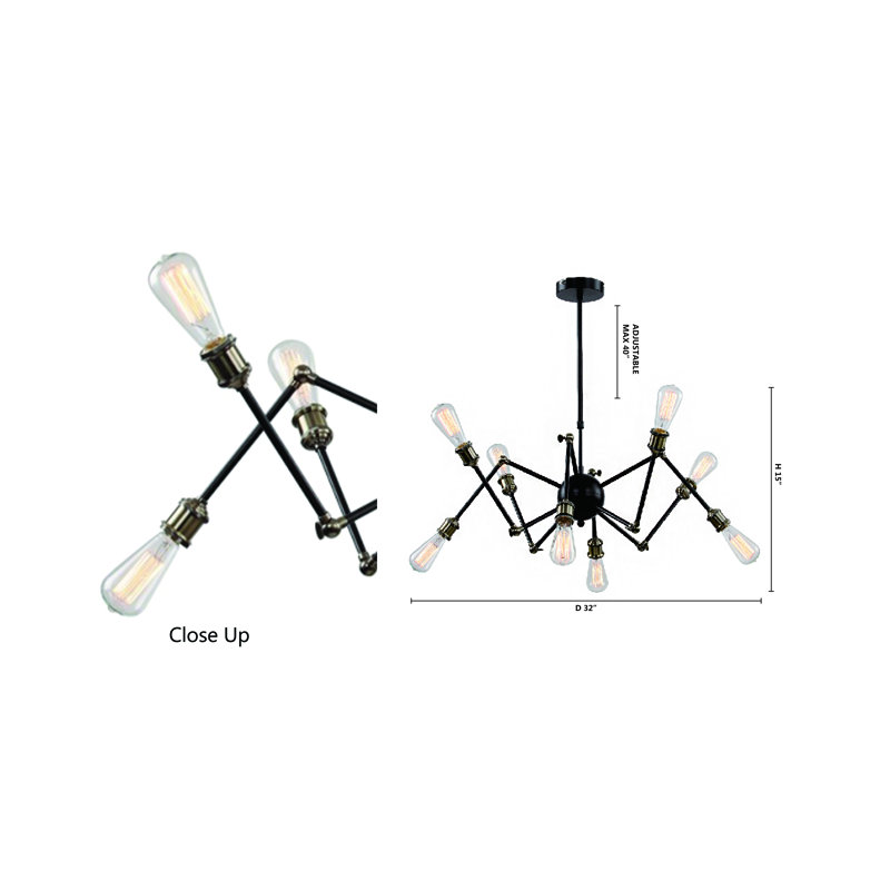 Industrial 8 Light Sputnik Arm Chandelier
