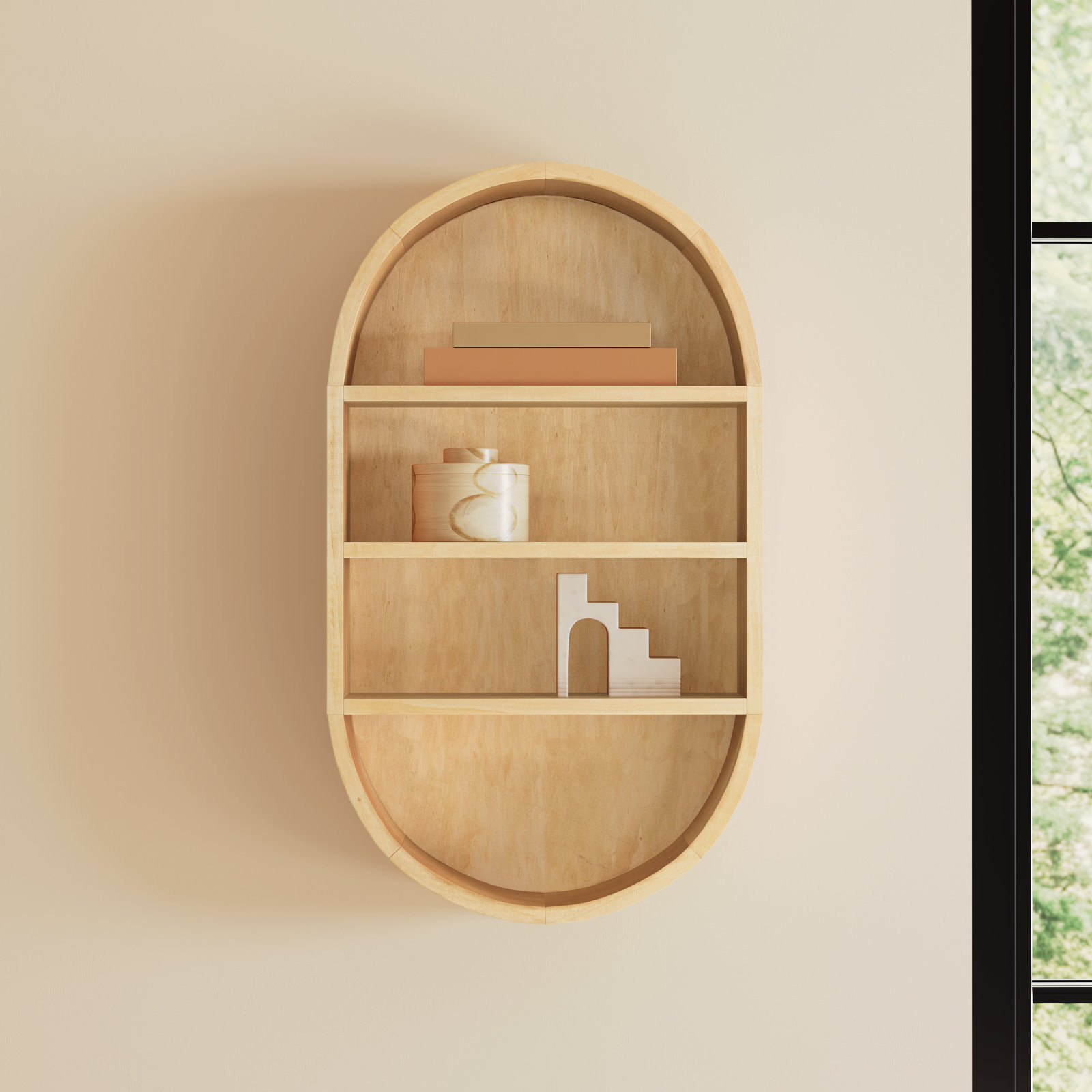 Minx Oval Solid Mango Wood Accent Wall Shelf, Natural