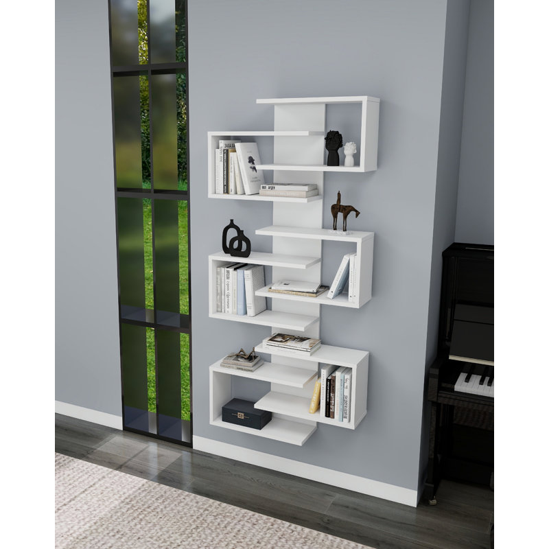 Bookcase With Geometric Shelves Rozalin, White
