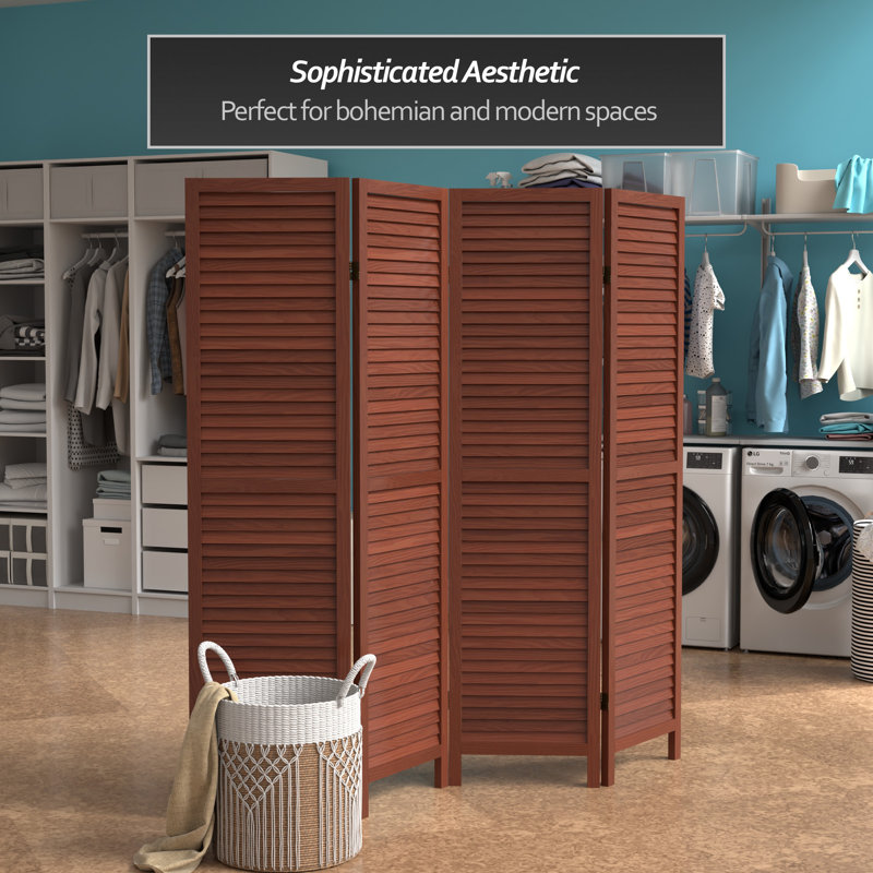 6 Ft. Tall Wooden Louvered Room Divider Walnut 3 Panel, Walnut, 4