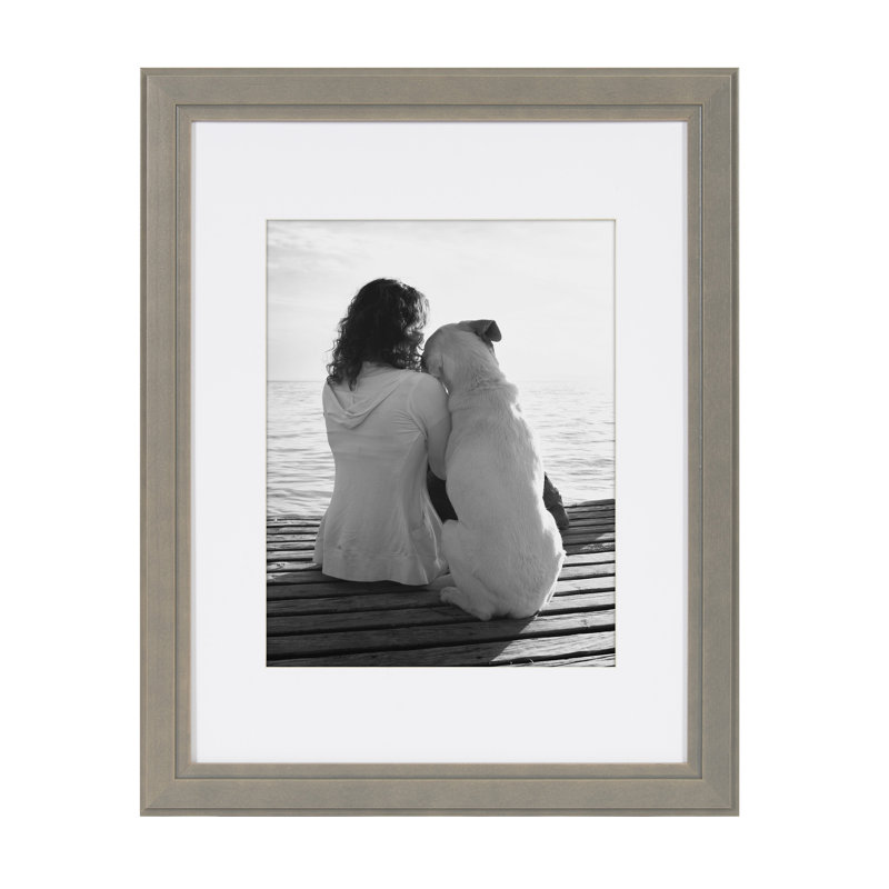 Wood Beveled Picture Frame - Set of 4 with Mat, 11" x 14" matted to 8" x 10", Gray