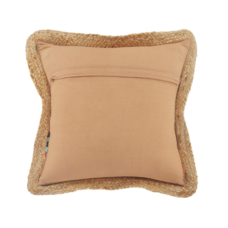 Multicolor Chindi Cotton and Jute Border 20" Square Throw Pillow