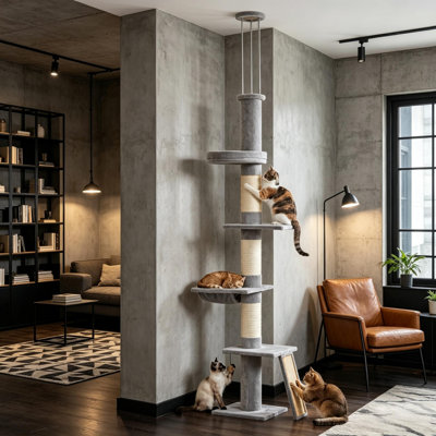 Condos et arbres à chat réglables, tour en bois moelleux à 5 niveaux pour maison moderne