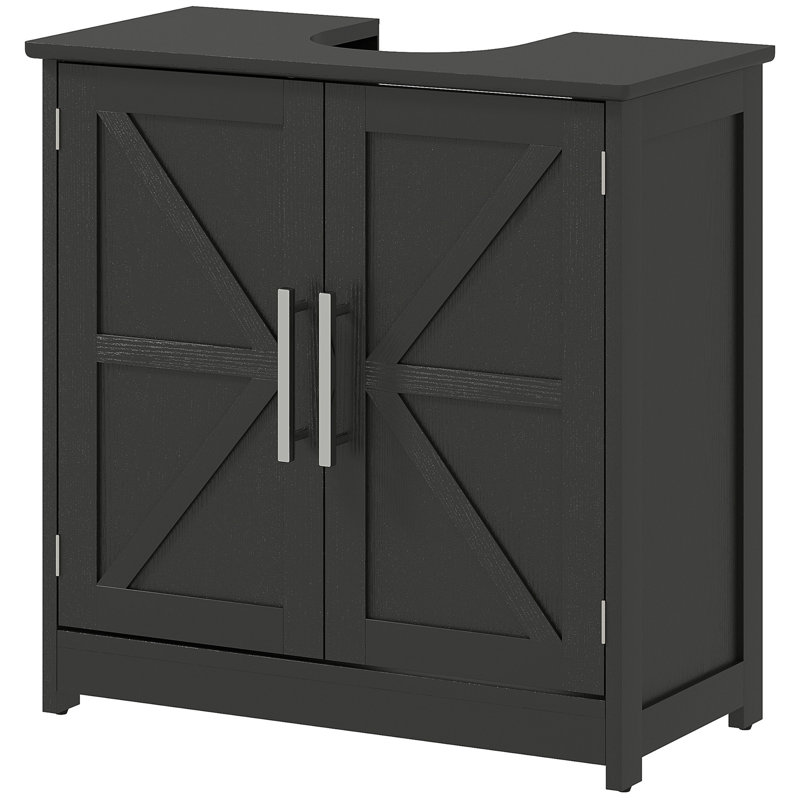 Armoire de rangement à piédestal, lavabo de salle de bain avec 2 portes de grange et tablette réglable (sans lavabo)
