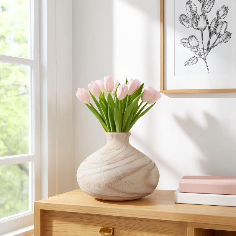 Rodiguez Solid Wood Table Vase, Beige