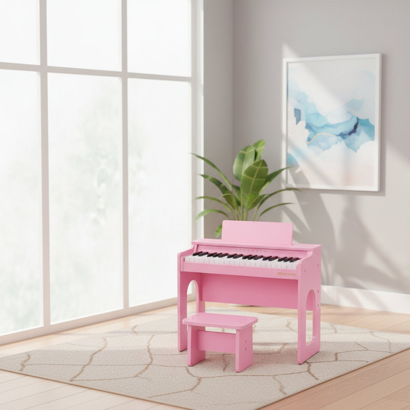 Jeu de musique en bois avec banc pour enfants, Rose