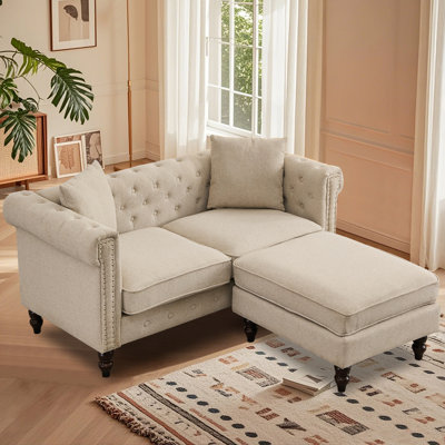 62" Upholstered Chesterfield Sofa With Ottoman