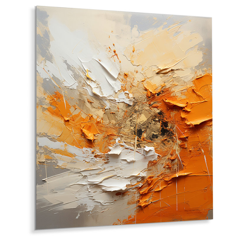 Échos orange et beige de formes modernes I - art mural abstrait en métal, H 32 po x l 16 po x P 1 po