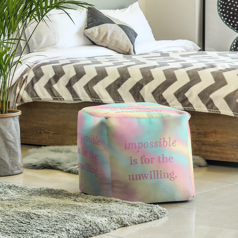 Upholstered Ottoman, Pastel Yellow/Pink/Blue