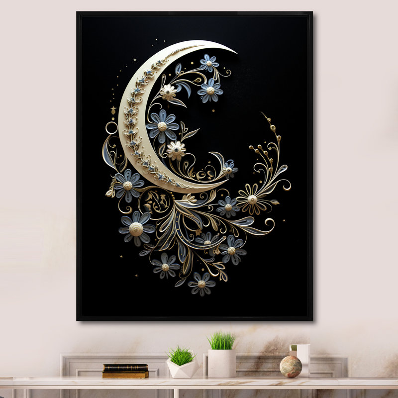 Moon Moon Harmony sur toile, Cadre flottant noir, H 32 po x l 24 po x P 1 po