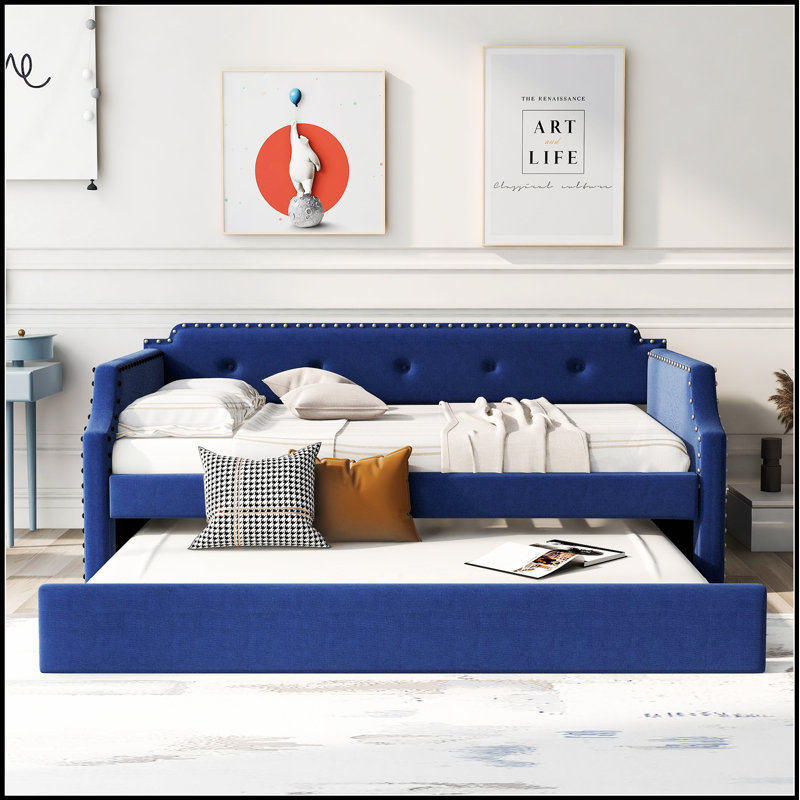 Upholstered Daybed with Trundle, Wood Slat Support, and Comfortable Sofa Bed for Versatile Use, Beige