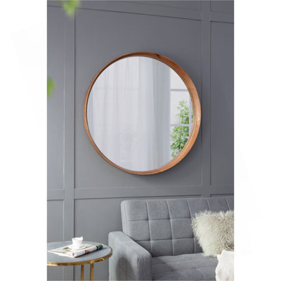 Miroir mural rond en bois D39,4 "x3"