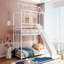 Lit superposé simple au-dessus d'un lit simple, lit de maison en métal avec glissade, trois couleurs disponibles (blanc avec glissoire blanche)