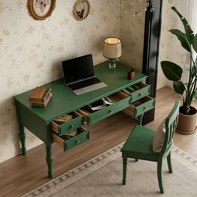 Bureau en bois massif vert de style américain 47,24 ", 30.51" H x47.24"W x 23.62" D