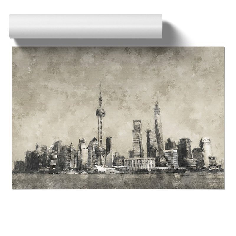 Shanghai Skyline Painting - Frameless Print, 21cm H x 30cm W x 0.1cm D