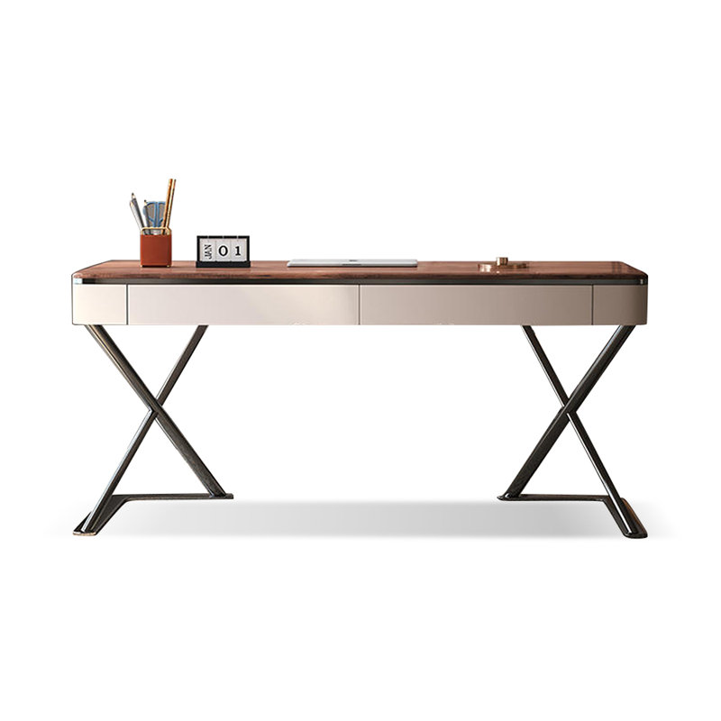 Rectangular Solid + Manufactured Wood+Stainless Steel with 2 drawers desk, 29.53" H x 70.87" W x 23.62" D