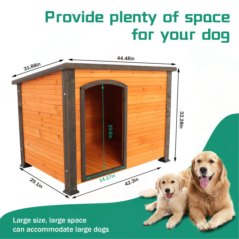 Niche pour chien 45 po pour l'extérieur et l'intérieur, sangle d'hiver avec pieds surélevés, grand chien résistant aux intempéries (rouge doré et noir)