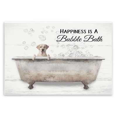 'Stupell Industries Happiness Is A Bubble Bath Dog In Tub Word Design' by Lori Deiter - Painting Print