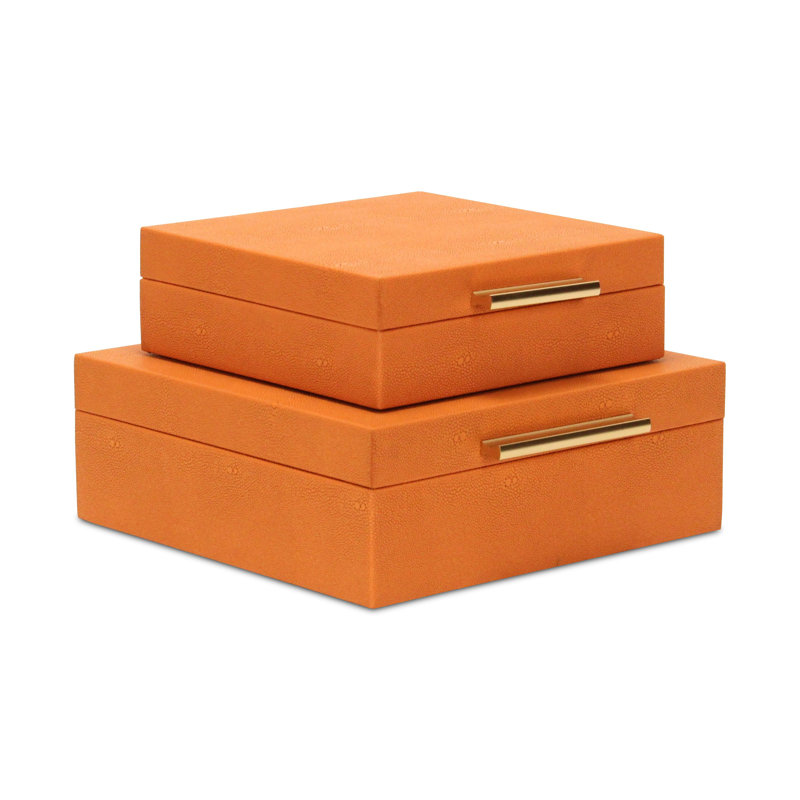Rebeka 2 Piece Faux Leather Decorative Box Set, Orange