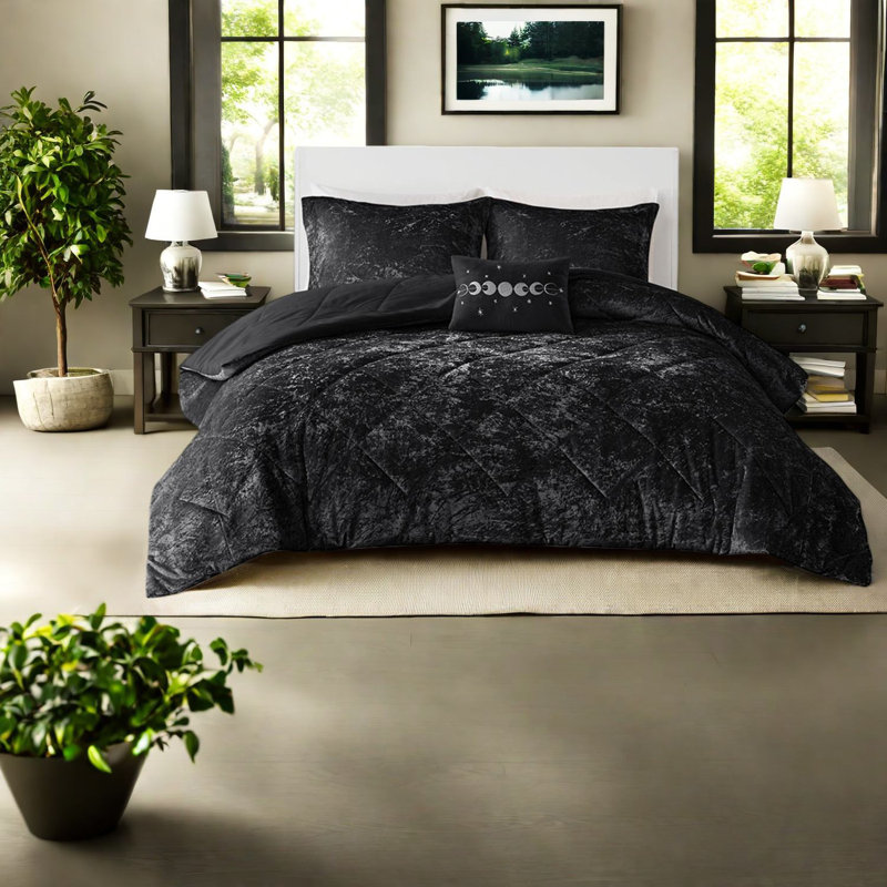 Ensemble de literie luxueux en velours noir, polyester hypoallergénique, glamour moderne pour la maison