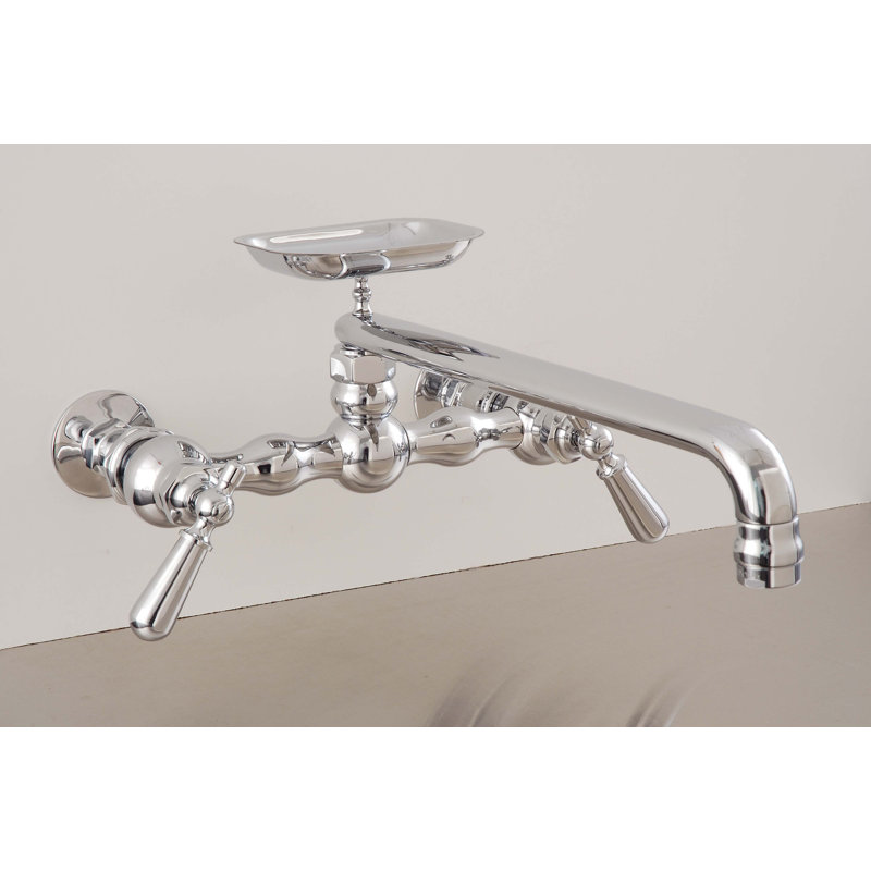 P0834 Columbia Kitchen Faucet 5" Wall Mount, 8" Centers With Swivel Spout and Soap Dish, Polished Nickel