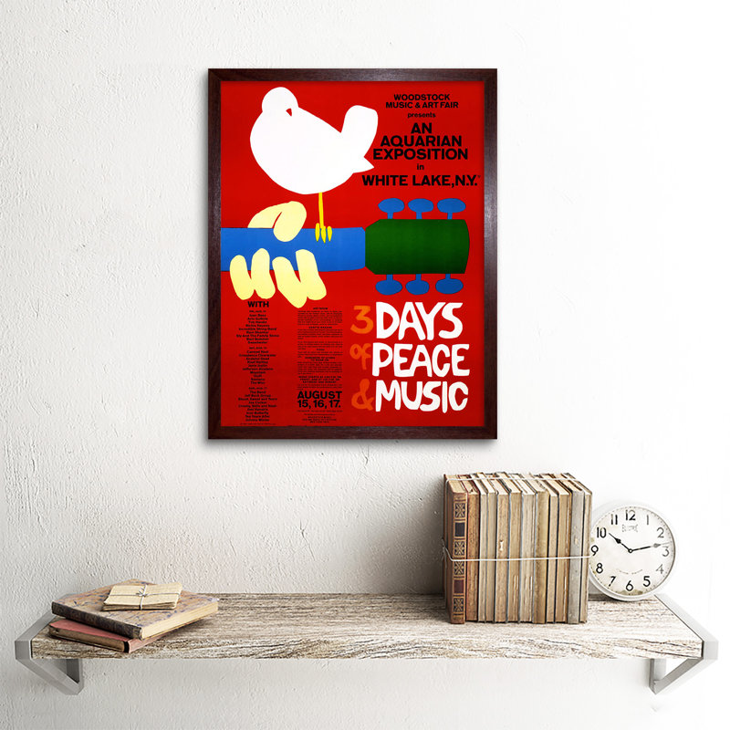 Music Festival Concert Woodstock Ny Peace Dove Love Legend - Print, 49.9cm H x 35.6cm W x 3.5cm D, Brown Framed Paper