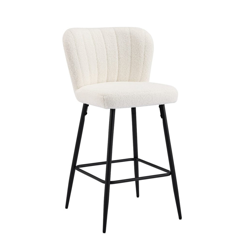 Lauterbach Upholstered Counter Stool with Metal Frame, White Boucle