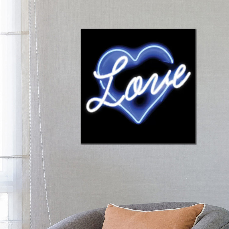 Neon Love Blue On Black by Hailey Carr - Wrapped Canvas Print, 66.04 cm H x 66.04 cm W x 1.91 cm D, Black/Dark Blue