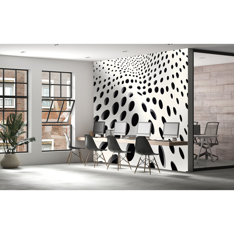 Murale géométrique 3D - papier peint illusion optique noir et blanc, mur décoratif moderne pour le bureau ou la maison Vn849 (Peel-N-Stick) VN849